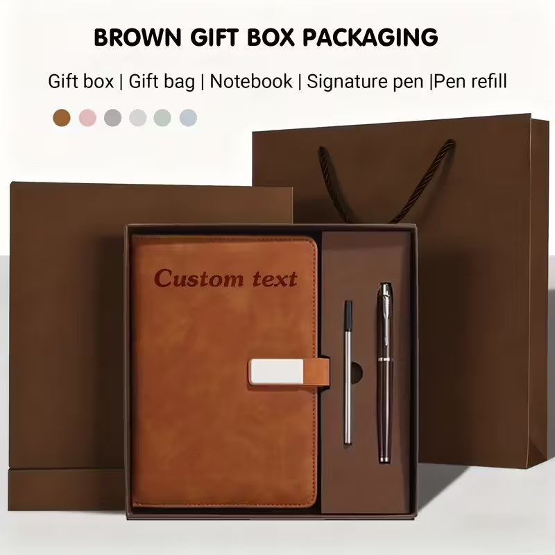 A5 Notebook Set with Imitation Leather Cover, Pen And Refill