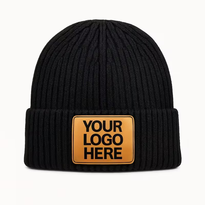 Custom Logo Beanie with Leather Patch