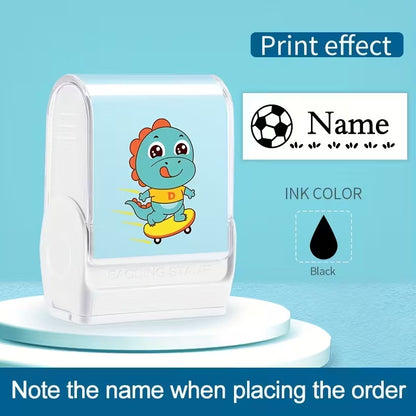 Waterproof Non-fading Blue Custom Name Stamp With Dinosaur Motif